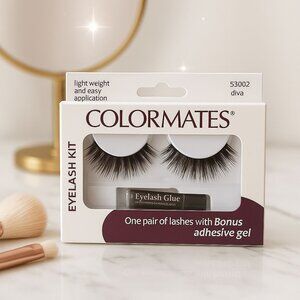 Colormates Eyelash Kit Diva 53002 False Lashes with Adhesive Glue Lightweight Na